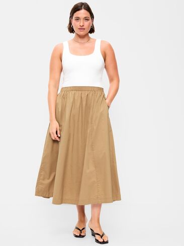 Old Navy Poplin Midi Skirt - Classic Khaki in Kuwait