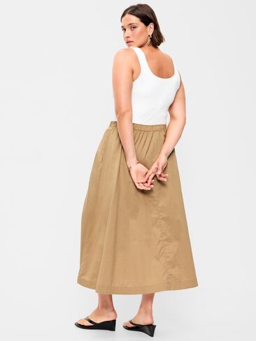 Old Navy Poplin Midi Skirt - Classic Khaki in Kuwait