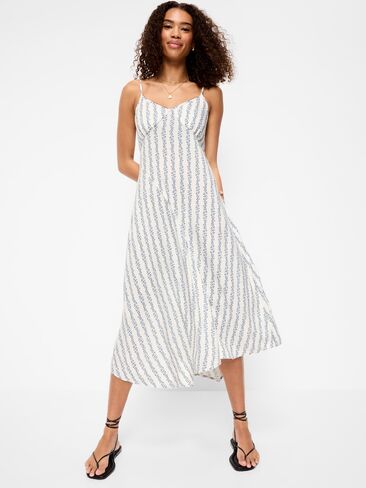 فستان Old Navy مناسب ومشرق متوسط ​​الطول غير متناظر - زهور زرقاء in Kuwait