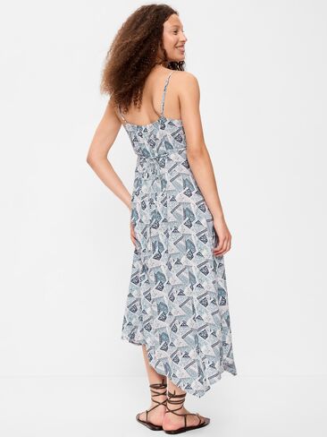Old Navy Fit & Flare Tie-Back Asymmetrical Midi Dress - Patchwork (Multi Blue) in Kuwait