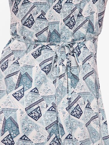 Old Navy Fit & Flare Tie-Back Asymmetrical Midi Dress - Patchwork (Multi Blue) in Kuwait
