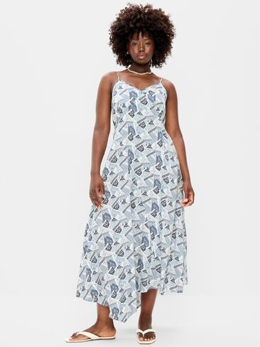 Old Navy Fit & Flare Tie-Back Asymmetrical Midi Dress - Patchwork (Multi Blue) in Kuwait