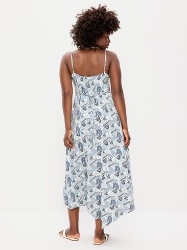 Old Navy Fit & Flare Tie-Back Asymmetrical Midi Dress - Patchwork (Multi Blue) in Kuwait
