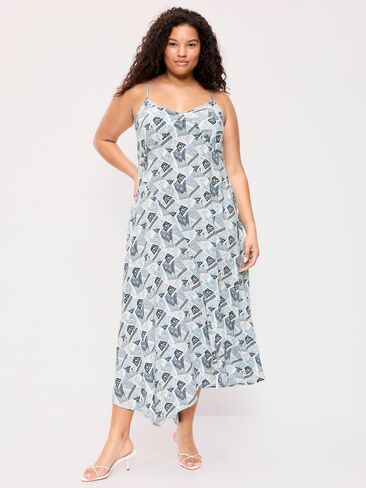 Old Navy Fit & Flare Tie-Back Asymmetrical Midi Dress - Patchwork (Multi Blue) in Kuwait