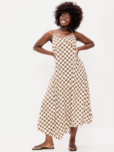 Old Navy Fit & Flare Tie-Back Asymmetrical Midi Dress - Plaid in Kuwait