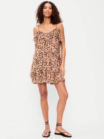 Old Navy Ruffle-Front Flounce Mini Dress - Leopard in Kuwait