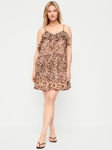 Old Navy Ruffle-Front Flounce Mini Dress - Leopard in Kuwait