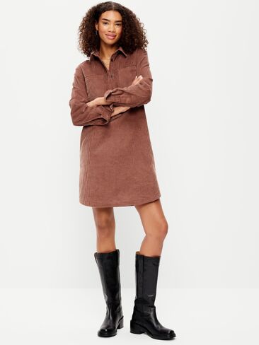 Old Navy Long-Sleeve Button-Down Mini Shirt Dress - Saddle in Kuwait