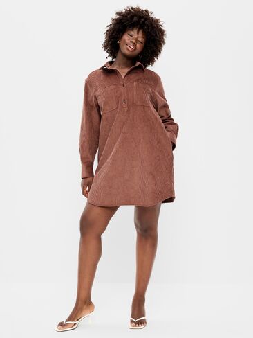 Old Navy Long-Sleeve Button-Down Mini Shirt Dress - Saddle in Kuwait