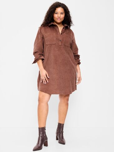 Old Navy Long-Sleeve Button-Down Mini Shirt Dress - Saddle in Kuwait