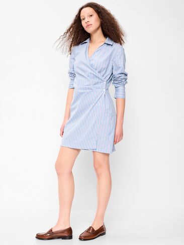 Old Navy Wrap Mini Shirt Dress - Blue Stripe in Kuwait