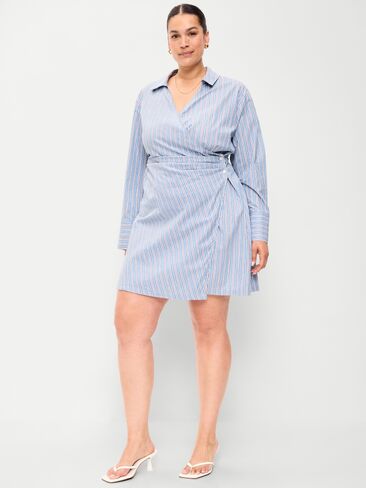 Old Navy Wrap Mini Shirt Dress - Blue Stripe in Kuwait