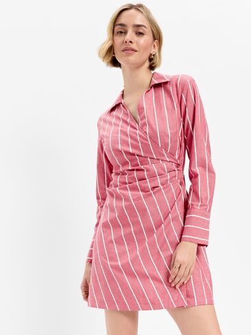 Old Navy Wrap Mini Shirt Dress - Red Stripe in Kuwait