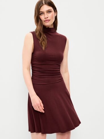 Old Navy Gathered Mock-Neck Drop-Waist Mini Dress - Red Lacquer in Kuwait