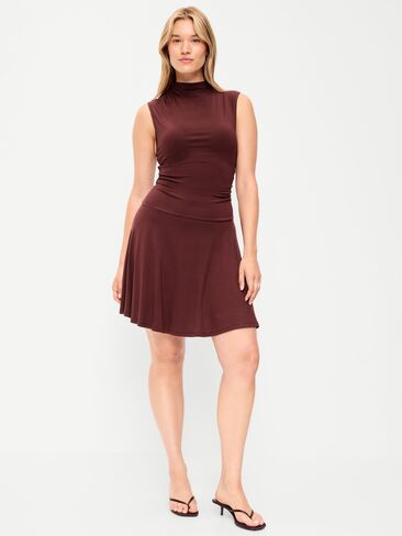 Old Navy Gathered Mock-Neck Drop-Waist Mini Dress - Red Lacquer in Kuwait
