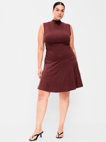 Old Navy Gathered Mock-Neck Drop-Waist Mini Dress - Red Lacquer in Kuwait