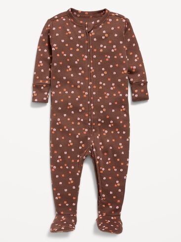 Old Navy 2-Way-Zip Sleep & Play Footed One-Piece for Baby - Brown Floral in Kuwait