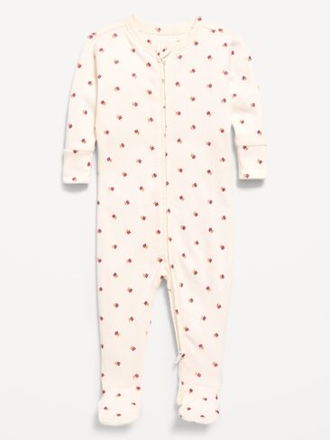 Old Navy 2-Way-Zip Sleep & Play Footed One-Piece for Baby - Cream Floral in Kuwait