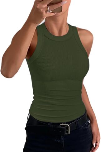 CHICME Womens Summer Sleeveless Tank Top Casual Ribbed Racerback Basic Fitted Thick Strap Shirts Tops in Saudi Arabia