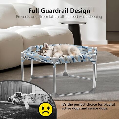 Elevated Dog Bed with Full Guardrail, Raised Dog Sofa Beds, Rectangular Sleeping Puppy Bed，Cooling Outdoor Pet Cot with Breathable Cotton Fabric (Small in Kuwait