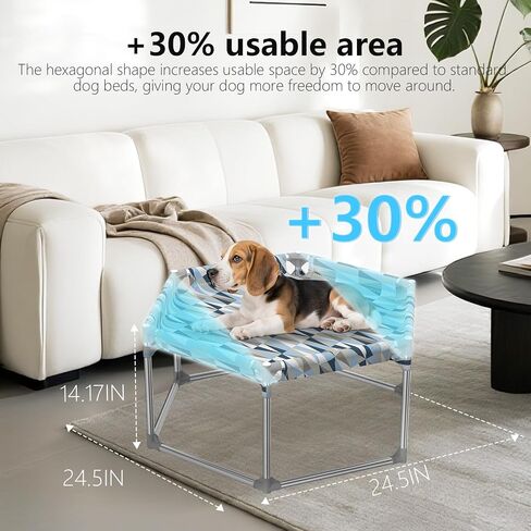 Elevated Dog Bed with Full Guardrail, Raised Dog Sofa Beds, Rectangular Sleeping Puppy Bed，Cooling Outdoor Pet Cot with Breathable Cotton Fabric (Small in Kuwait