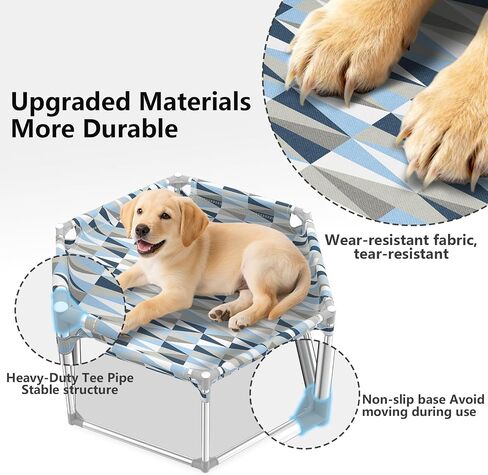 Elevated Dog Bed with Full Guardrail, Raised Dog Sofa Beds, Rectangular Sleeping Puppy Bed，Cooling Outdoor Pet Cot with Breathable Cotton Fabric (Small in Kuwait