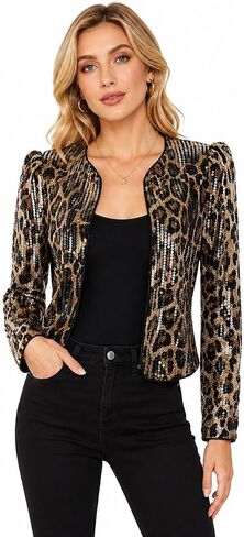 Women's Cheetah Print Blazer Leopard Jacket Long Sleeve Suit Work Jacket in Saudi Arabia