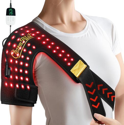 Red Light Therapy for Shoulder Pad — 86 LEDs, 660 nm + 850 nm, Adjustable Wrap with Smart Remote, 5 Power Levels, 10–90 Min Timer, Left or Right Shoulder（Plug-in Use） in Saudi Arabia