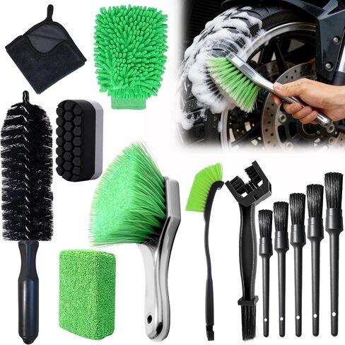 13PCS Motorcycle Cleaning Kit, Motorcycle Detailing Kit Overall Cleaner Tools Car Washing Brush Rims Cleaning Kit Chain Tire Wheel Brush Set Chain Tire for Car Bike Motorbike in Saudi Arabia