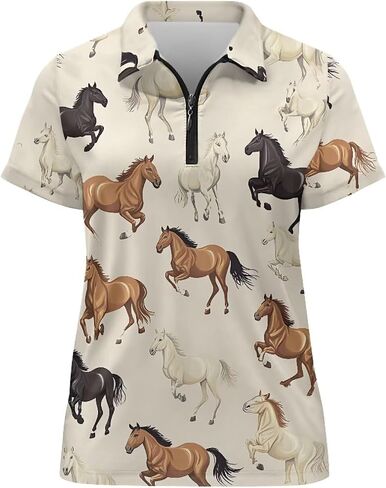 Womens Golf Shirt Shirt Sleeve Zip Up Tennis Athletic Collared Dorts Top Quick Dry Activewear بالإضافة إلى حجم XS-2XL in Kuwait
