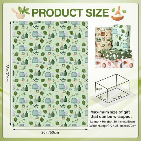 Pineraap 12 Sheets Green Fairy Wrapping Paper, Green Watercolor Woodland Fairy Floral Gift Wrap Paper for Girls Birthday Party, Wedding, Baby Shower, Bridal Shower, DIY Crafts, 27.6 x 19.7 In in Saudi Arabia