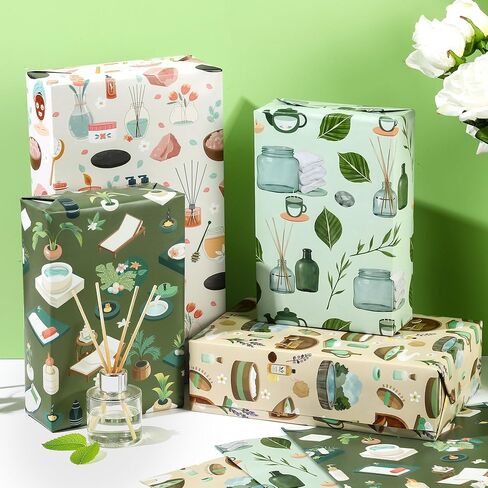 Pineraap 12 Sheets Green Fairy Wrapping Paper, Green Watercolor Woodland Fairy Floral Gift Wrap Paper for Girls Birthday Party, Wedding, Baby Shower, Bridal Shower, DIY Crafts, 27.6 x 19.7 In in Saudi Arabia