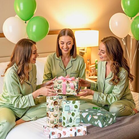 Pineraap 12 Sheets Green Fairy Wrapping Paper, Green Watercolor Woodland Fairy Floral Gift Wrap Paper for Girls Birthday Party, Wedding, Baby Shower, Bridal Shower, DIY Crafts, 27.6 x 19.7 In in Saudi Arabia