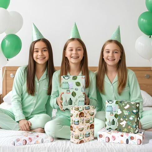 Pineraap 12 Sheets Green Fairy Wrapping Paper, Green Watercolor Woodland Fairy Floral Gift Wrap Paper for Girls Birthday Party, Wedding, Baby Shower, Bridal Shower, DIY Crafts, 27.6 x 19.7 In in Saudi Arabia