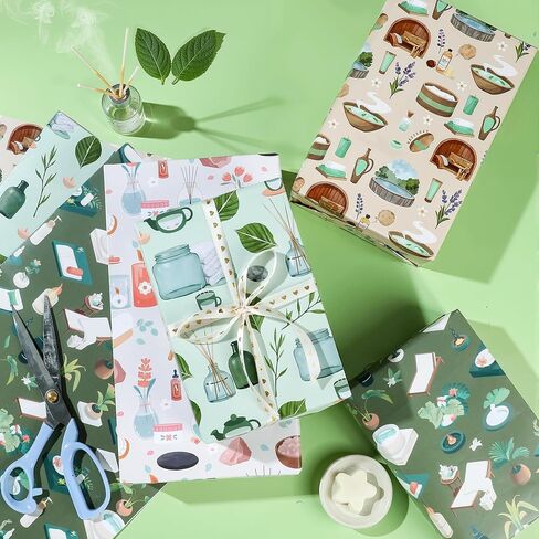 Pineraap 12 Sheets Green Fairy Wrapping Paper, Green Watercolor Woodland Fairy Floral Gift Wrap Paper for Girls Birthday Party, Wedding, Baby Shower, Bridal Shower, DIY Crafts, 27.6 x 19.7 In in Saudi Arabia