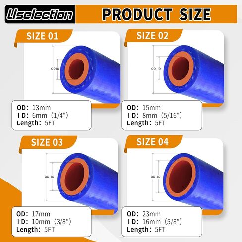5FT 1/4'' 5/16'' 3/8'' 5/8'' 4 مجموعات من خرطوم سخان السيليكون خط فراغ المبرد المبرد، معزز بطبقة مزدوجة عالية من النسيج المقوى بدرجة حرارة الأنابيب المعززة 232 رطل لكل بوصة مربعة in Kuwait