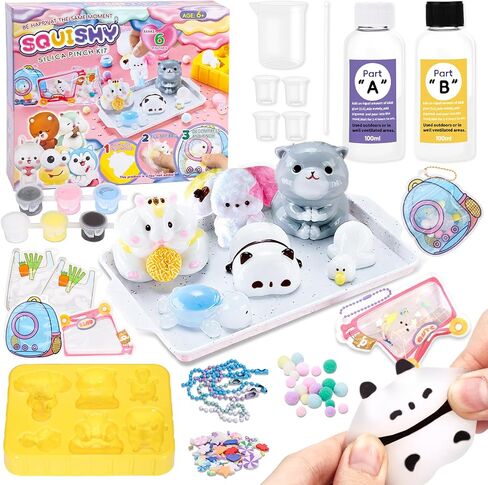 مجموعة Crelloci Animal Taba Squishy Kit، 1:1 AB من السيليكون السائل DIY مجموعة صنع إسفنجية مع 6 قوالب حيوانات، اصنع ألعابك الخاصة لتخفيف التوتر البطيء الارتفاع، مجموعات حرفية للأطفال والكبار in Kuwait