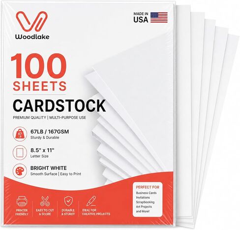 100 ورقة من البطاقات ثقيلة الوزن 67LB/167GSM ورق بطاقات ثقيل مقاس 8.5x11 أبيض سميك ومتين لتغطية الورق للطابعة والدعوات وسجل القصاصات والمشروعات الفنية المصنوعة في الولايات المتحدة الأمريكية in Kuwait