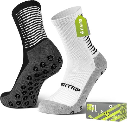 Supertrip 4 Pairs Mens Grip Soccer Socks Youth Non Slip Socks for Football Basketball Sports in Kuwait