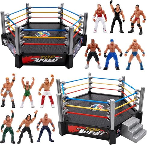 Wrestling Toys, 12 Mini Wrestlers Action Figures, Wrestling Ring, Realistic Action Wrestling Figures Playset, Gifts Favors for Boys and Girls in Saudi Arabia