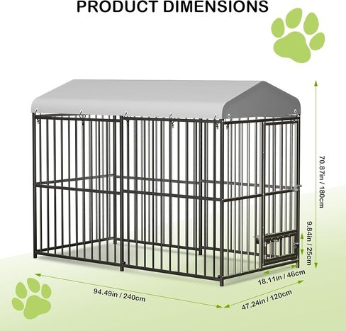 10x10x6 FT Outdoor Dog Kennel with Roof, Heavy-Duty Large Dog Cage with Lock, Waterproof Cover & Bowls, Pet Enclosure for Medium & Large Dogs in Saudi Arabia
