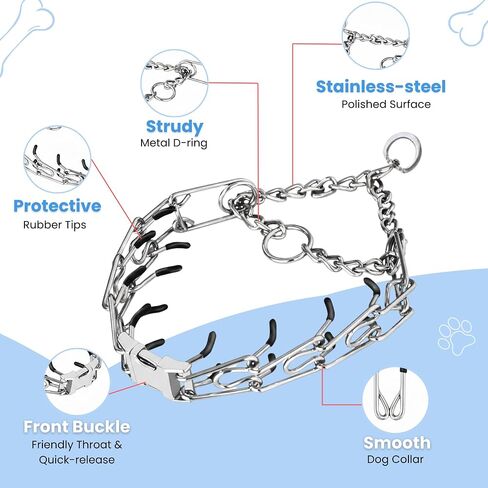 Prong Collar for Dogs - Heavy Duty Stainless Steel Adjustable Dog Training Collar for Pulling & Obedience, No Pull Collar with Quick Release Buckle & Blunt Metal Tips for Small, Medium & Large Dogs in Saudi Arabia
