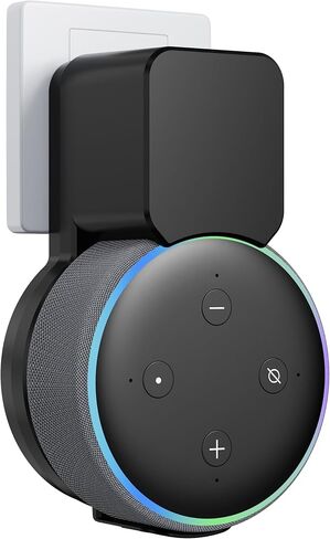 Wall Mount for Echo Dot 3rd Gen - Cord Hider, No Drill | Space-saving outlet holder, no-drill installation, cable management, compatible with Echo Dot 3rd Gen only, black in Kuwait