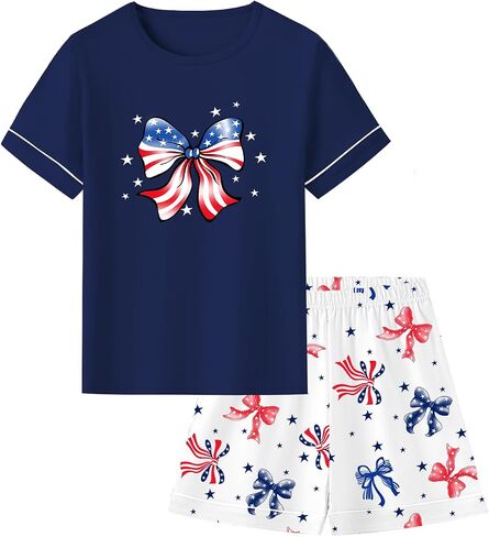 Umeyda Girls Pajama Set 100% Cotton 2 Piece Pjs Short Sleeve Sleepwear for Kids Age 5-14 Years in Saudi Arabia