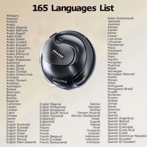 سماعات أذن ERAZER X15 PRO AI للترجمة في الوقت الحقيقي، سماعات أذن مترجمة 135 لغة، Audifonos Traductores Inglés Español، سماعات رأس 3 في 1 بلوتوث 5.4 مترجمة مع تطبيق لأعمال السفر in Kuwait