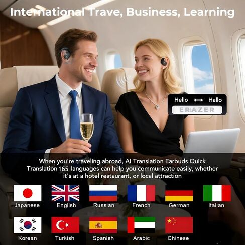سماعات أذن ERAZER X15 PRO AI للترجمة في الوقت الحقيقي، سماعات أذن مترجمة 135 لغة، Audifonos Traductores Inglés Español، سماعات رأس 3 في 1 بلوتوث 5.4 مترجمة مع تطبيق لأعمال السفر in Kuwait