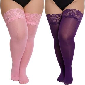 2Pair Plus Size Thigh High Stockings Women Lace Semi Sheer Top Stay Lingerie UpPantyhose Thigh Highs in Saudi Arabia
