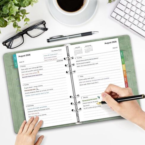 عبوات مخطط أسبوعية وشهرية 2026-2027: إدراجات مخطط A5 لمدة 18 شهرًا للمجلدات ذات 6 حلقات، أبريل 2026 - سبتمبر 2027، ورق سميك 100 جرامًا للمتر المربع، إدراجات مثقوبة بـ 6 فتحات مع عروات شهرية ملونة، 5-3/4 بوصة × 8-1/4 بوصة in Kuwait