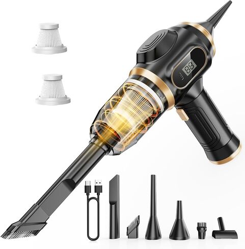 Portable Car Vacuum Cordless Mini Handheld Vacuums Cleaner Rechargeable with LCD Display and Multi-Nozzles, High Power Hand held Cleaners for Car, Home, Office, Sofa, Pet Hair,Keyboard in Kuwait