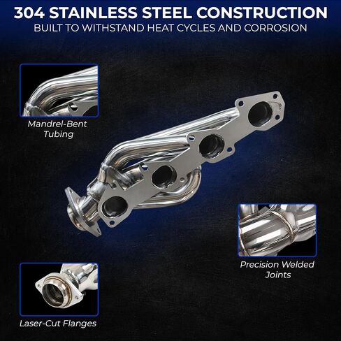 Ram 1500 5.7 رؤوس Hemi Shorty استبدال مباشر لمشعبات عادم المصنع 2009-2018 و2019-2024 Ram 1500 Classic 5.7L طراز الجسم القديم 2WD 4WD 304 من الفولاذ المقاوم للصدأ يتضمن الحشيات والأجهزة in Kuwait